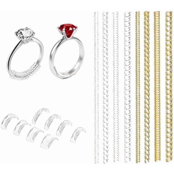 16 Pcs Ring Tightener for Loose Rings, Invisible Ring Size Adjuster, Ring Clips Make Ring Smaller Without Resizing, Ring Reducer for Loose Rings (Transparent & Gold)