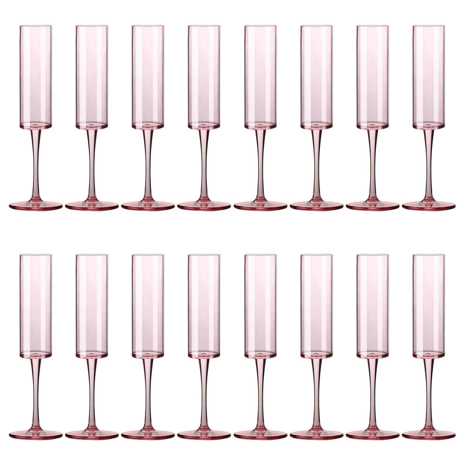 16 Pcs of Rose Gold Acrylic Champagne Flutes, 5.5 oz / 175 ml Plastic Highball Cocktail Glasses, Long-Lasting Reusable Design, Ideal for Parties and Celebrations