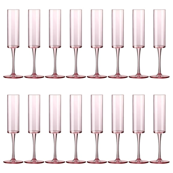 16 Pcs of Rose Gold Acrylic Champagne Flutes, 5.5 oz / 175 ml Plastic Highball Cocktail Glasses, Long-Lasting Reusable Design, Ideal for Parties and Celebrations