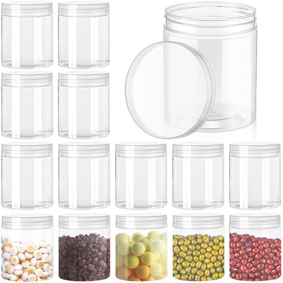 16 Pcs Round Plastic Sealed Jars HYG Clear Empty Jars with Lids, Wide Mouth Airtight Containers for Refillable Storage of Lotion, Samples, Dry Food, Candy, Spices & Cosmetics