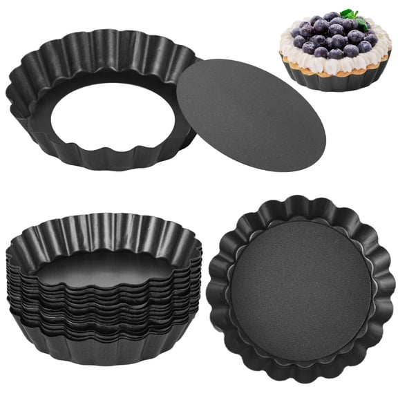 16 Pcs Round Tart Molds, 3.9 in Fluted Baking Pans, Nonstick Carbon Steel Deep Pie Forms with Removable Bottoms, Mini Mousse Pizza Bakeware for Desserts
