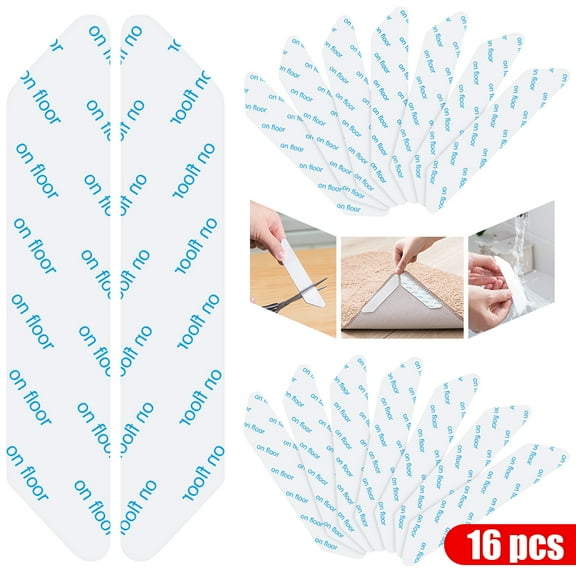 16 Pcs Rug Gripper, LNGOOR Washable Reusable Carpet Gripper Non Slip Adhesive Area Grip Tape for Carpet, Hardwood Floors, White