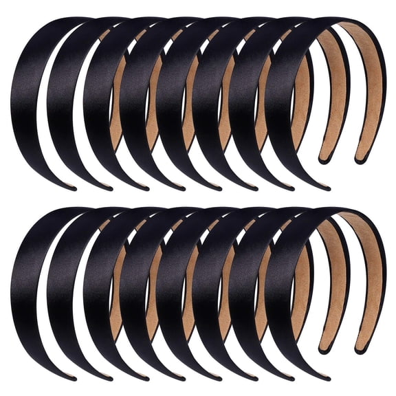 16 Pcs Satin Headbands Bulk 1 Inch Anti-slip Black Ribbon Hair Bands Plain Hard Headbands for Women Girls DIY Craft Hair Accessories (Black)