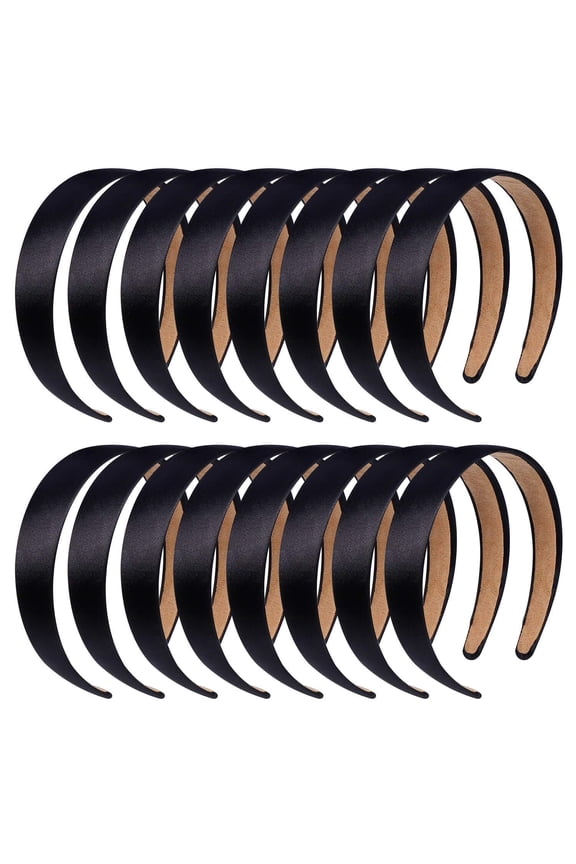 16 Pcs Satin Headbands Bulk 1 Inch Anti-slip Black Ribbon Hair Bands Plain Hard Headbands for Women Girls DIY Craft Hair Accessories (Black)