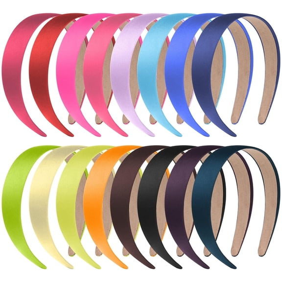 16 Pcs Satin Headbands Bulk 1 Inch Anti-slip Ribbon Hair Bands Plain Hard Headbands for Women Girls DIY Craft Hair Accessories (Multicolor)