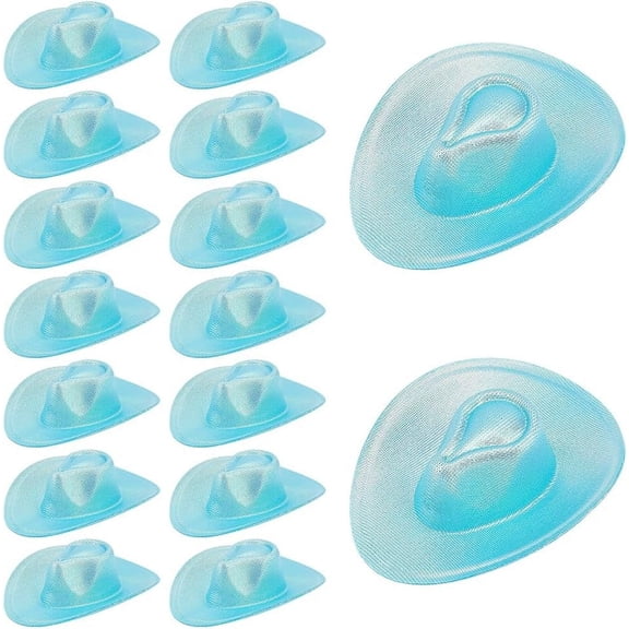 16 Pcs Satin Mini Cowboy Hats for Crafts Light Sky Blue Cloth Tiny Cowgirl Hat with Gift Box Miniature Hat for Party Dollhouse Bottle Drink Cake Toppers Decoration diy Light Sky Blue