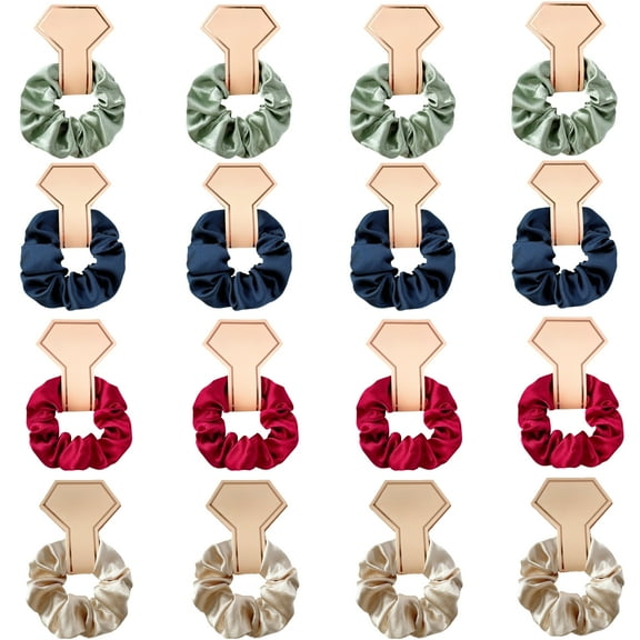16 Pcs Satin Scrunchies for Hair, Premium Silk Elastic Hair Ties, Green, Champagne, Navy, Burgundy, With Paper Card, Soft and Strong Hold, Ideal for Weddings and Parties