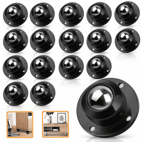 ChrumpTon 16 Pcs Self Adhesive Caster Wheels, 360° Swivel Mini Rolling Wheels for Small Appliances, Furniture, Storage Bins & Trash Cans, Black