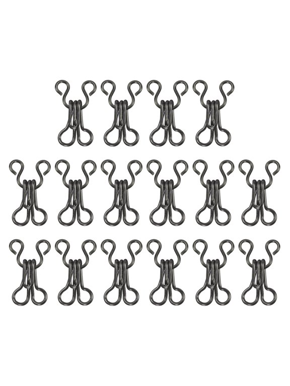 16 Pcs Sewing Hooks and Eyes Closure, 16mm Length 8mm Width Hook and Eye Latch Sewing Closure Replacement Fasteners for Bra Clothing Coats Trousers DIY Craft, Dark Black