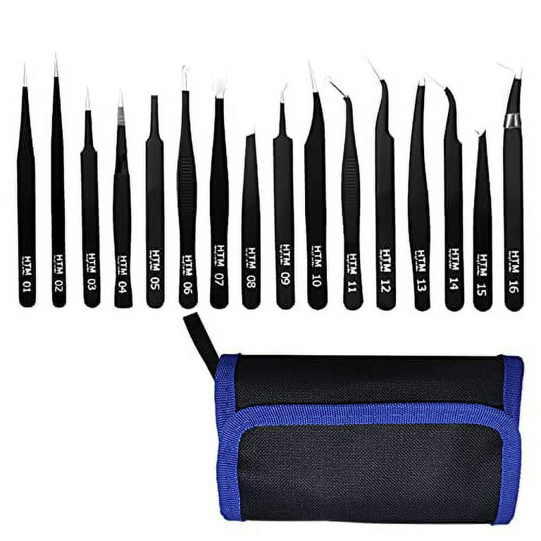 16 Pcs Sharp Precision Tweezers Set,Including 16 Types Of Anti-Static  Stainless Steel Esd Medical Tweezers for Craft,Jewelry,Electronics