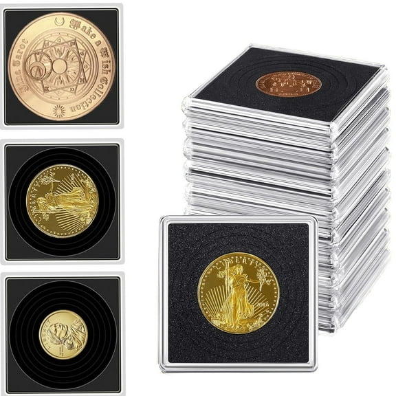 16 Pcs Silver Dollar Coin Holder with Foam Gasket 5 Sizes, Bexikou Coin Cases for Collectors,Coin Display Case,Acrylic Coin Organizer Cases Display Box and Plastic Storage for Collection