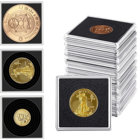 16 Pcs Silver Dollar Coin Holder with Foam Gasket 5 Sizes, Bexikou Coin Cases for Collectors,Coin Display Case,Acrylic Coin Organizer Cases Display Box and Plastic Storage for Collection