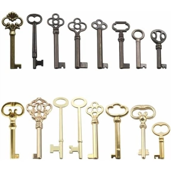 16 Pcs Skeleton Key Set,Key Replacement,Skeleton Keys for Antique Furniture,Grandfather Clock,Vintage Clocks,Antique Cabinets,Old Cabinets,Chinese Cabinets,Old Doors