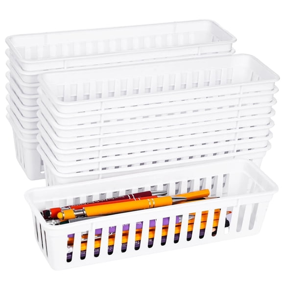 16 Pcs Slim Plastic Storage Baskets Tray for Organizing,10.2 x 3.1 x 2.4 Inch Small Storage Bins Stackable Drawer Pencil Trays Holder for Desk Garage Cabinet