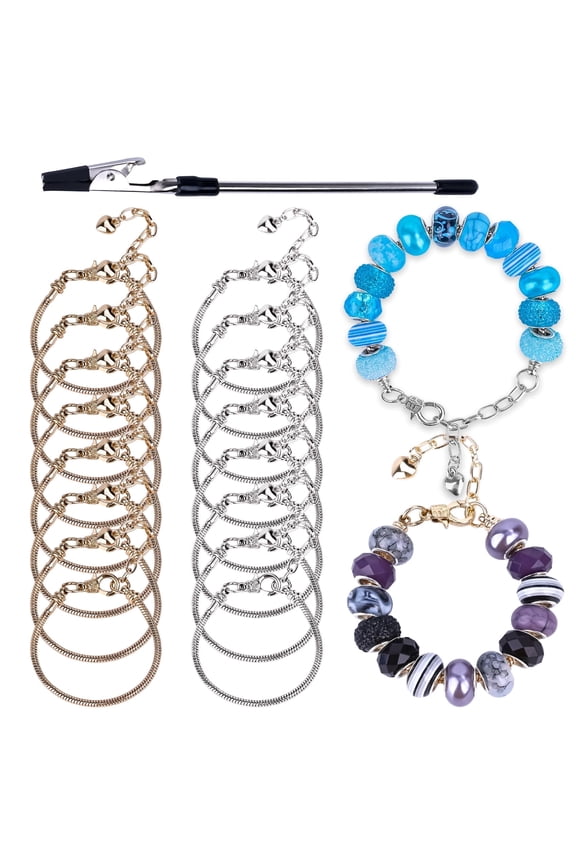 16 Pcs Snake Chain Charm Bracelet Adjustable Bangle Bracelets with Heart Lobster Clasp Extender Adjustable DIY Bracelet Chain for Women Diy Jewelry Making Supplies 7.87"
