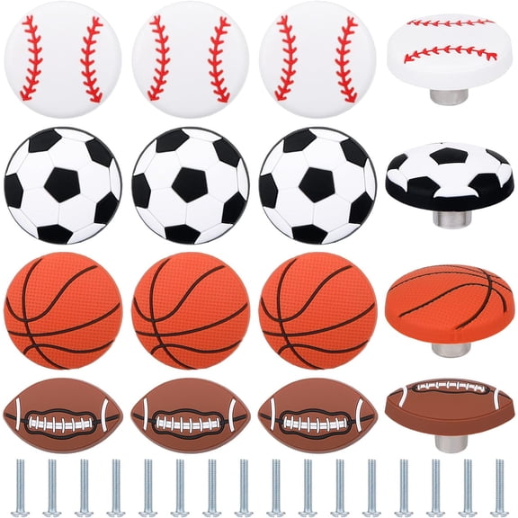 16 Pcs Sports Ball Dresser Knobs for Kids Baseball Basketball Dresser Drawer Knobs for Boys Football Soccer Sports Nursery Hardware Drawer Pulls Handles for Cabinet Party Decor (Novel Style)