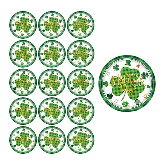 16 Pcs St. Patrick's Day Paper Plates Lucky Shamrock Plates Irish Festival Party Dessert Disposable Green Shamrock for Irish Holiday Party Supplies(9 in)