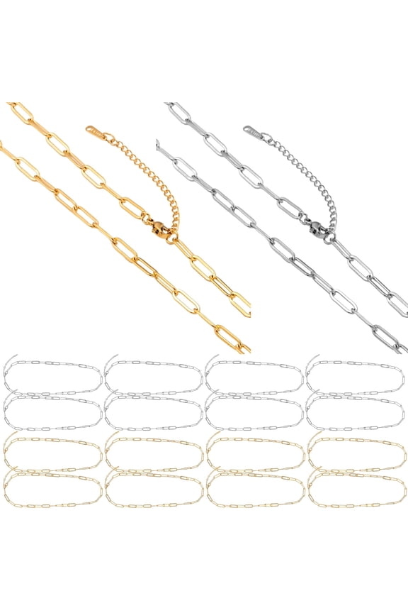 16Pcs Stainless Steel 18K Gold Plated Fashionable Chain Necklace DIY Jewelry, Adjustable Length, Long-Lasting and Anti-Rust, for Custom Jewelry Making