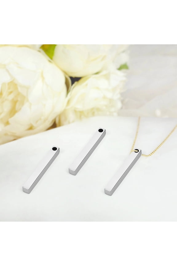 16 Pcs Stainless Steel Pendant Blanks, White Rectangular Cube Bar Necklaces for Laser Engraving, Customizable Smooth Surface, Bulk for Personalized Gifts, Keychains, Jewelry Making