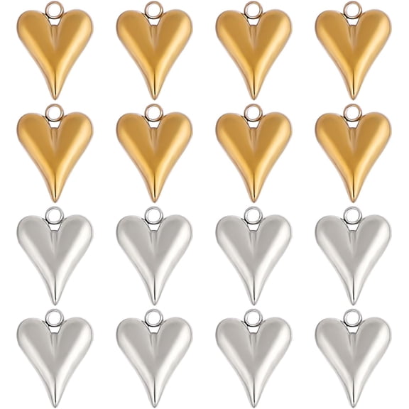 16 Pcs Stainless Steel Heart Charm Plated Small Heart Charms Golden Heart Pendants for Jewelry Making Metal Heart Charms for Valentine Gift Mixed Color