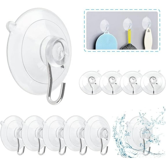 16 Pcs Suction Cup Hooks, Large Clear Heavy Duty Vacuum Suction Hooks Shower Suction Cups with Stainless Steel Hooks Removable Reusable Suction Hangers for Tile Wall Window Glass Door