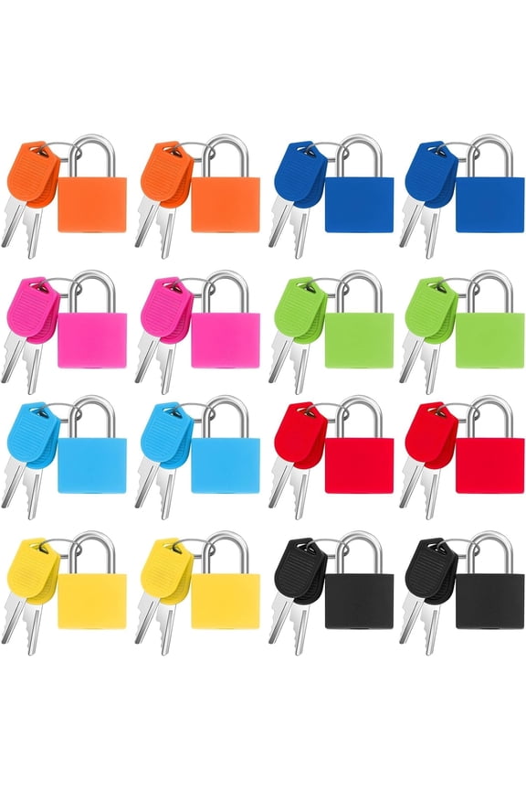16 Pcs Suitcase Lock with Key,Small Luggage Padlocks Metal Padlocks for Backpack,Multicolor Mini Keyed Padlock,Small Padlock Keyed Padlock Gym Locker Lock for Classroom Matching Game(8 Color)