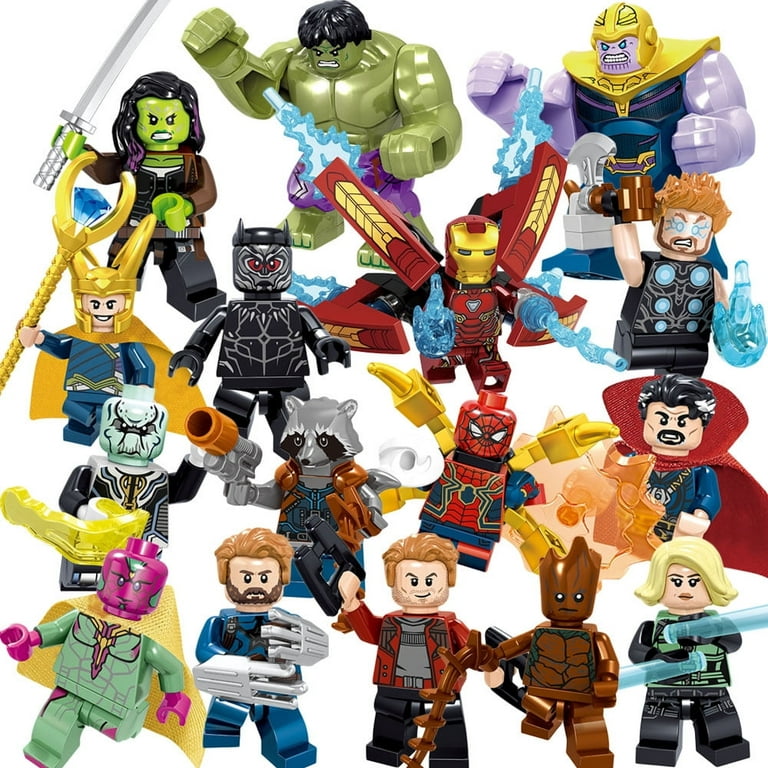 16 Pcs Superhero Action Figures Building Blocks Toy Set, 1.77-2.8 inch  Spider Venom Hulk Iron Groot Minifigures Collectible Toys Gift for Kids and  Fans 