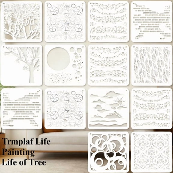 16 Pcs Tree of Life Stencils,Suitable for Wood Canvas Paper Fabric Greeting Cards Journals Envelopes Art Decoration,Reusable Plastic Nature Stencils for DIY Craft Painting Home Decor