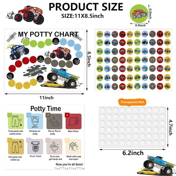 16 Pcs Truck Themed Potty Chart for Toddlers Boys, Potty Training Chart for Toddlers Boys Self-Adhesive Truck Stickers Reward Charts for Toddler Kids (Car16)$$Office