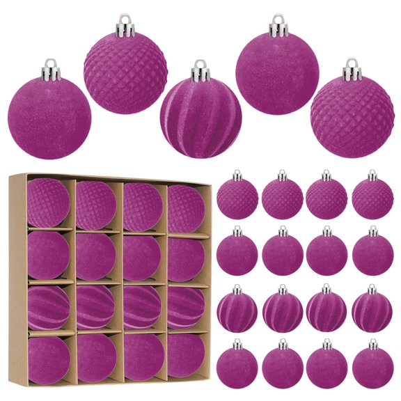 16 Pcs Velvet Christmas Balls Flocked Christmas Tree Ball Ornaments Plastic Balls Xmas Decorative Hanging Ornaments Christmas Tree Decoration 2.4 Inch
