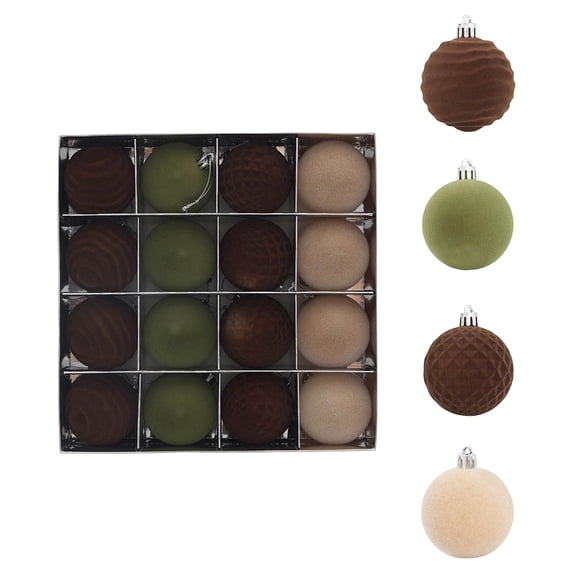 16 Pcs Velvet Christmas Balls Plastic Decorative Hanging Ornament Xmas Bulb Decorations