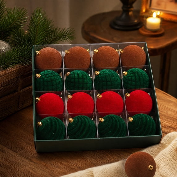 16 Pcs Velvet Christmas Ornaments Balls 2.36 Inch Flocked Christmas Tree Ball Hanging Ornaments Velvet Xmas Baubles for Xmas Party Wedding Home Decor