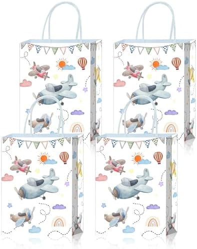 16 Pcs Vintage Airplane Baby Shower Party Bags - Goodie Bags, Party Favor Bags for Airplane Birthday Party Decorations, Airplane Party Decorations