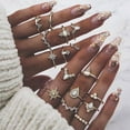 thumbnail image 1 of 16 Pcs Vintage Crystal Ring Set Silver Knuckle Rings for Women Bohemian Stackable Joint Rings Retro Boho Stacking Joint Finger Rings Pack, 1 of 8