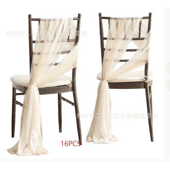 16 Pcs Wedding Chair Sashes Set, Beige Chiffon Chair Decorations, 7.9 x 98.4 in / 20 x 250 cm Extra Long Bohemian Chair Sashes, Elegant Chair Back Ribbons for Parties, Banquets, Ceremony