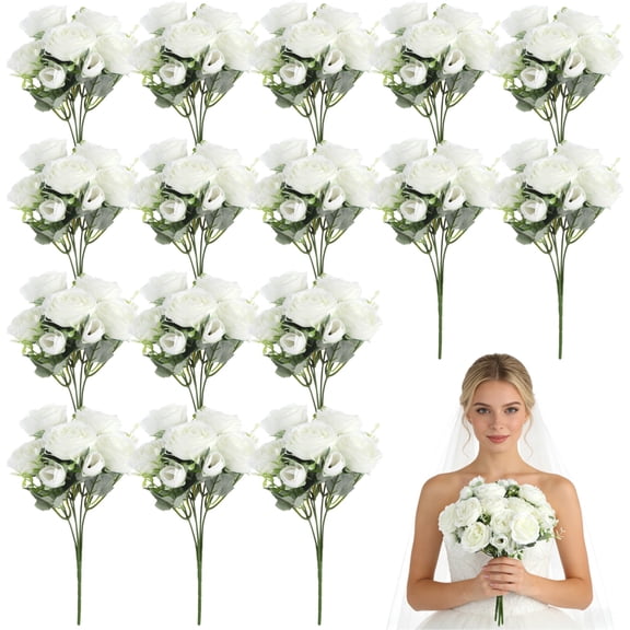 16 Pcs White Peonies Artificial Flowers, Realistic Fake Flowers, Silk Peony Bouquet, Ideal for Home Decoration, Table Centerpieces, Wedding Bridal Floral Arrangements