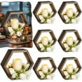 thumbnail image 1 of 16 Pcs Wooden Candle Lantern Set Includes 8 Rustic Wedding Centerpieces for Table Decorative Candle Lanterns and 8 Flameless Decorative LED Candles for Wedding, Dark Brown, Hexagon, 1 of 6