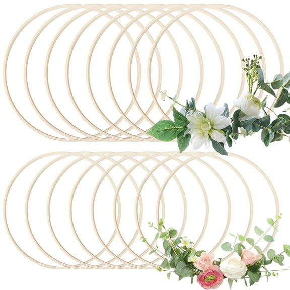 16 Pcs Wooden Wreath Hoops for Crafts, DIY Bamboo Rings for Flower Arrangements, Wedding Décor, Dream Catchers, Wall Hangings, 10 Inches and 12 Inches
