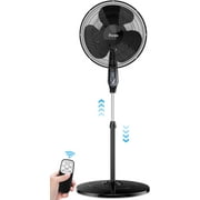 16" Pedestal Fan with Remote, iFanze 3-Speed Height Adjustment Standing Fan 8H Timer Oscillating Cooling Fan for Bedroom Home Office(Black)