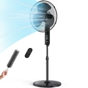 Qunler 16'' Pedestal Oscillating Fan with Remote Control, Stand Up Fan Adjustable Height, 3-Speed, Electric Cooling Fans for Bedroom Home Office Use