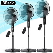 3 Pack Qunler 16'' Pedestal Oscillating Fan with Remote Control, Stand Up Fan Adjustable Height, 3-Speed, Electric Cooling Fans for Bedroom Home Office Use