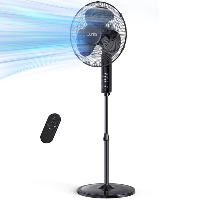 Qunler 16'' Pedestal Oscillating Fan with Remote Control, Timer Stand up Fan, 3-Speed, Electric Cooling Fans for Bedroom Home Office Use