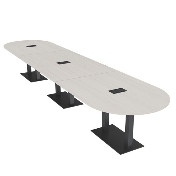 16 Person Modular Powered Racetrack Conference Table With Double Bases