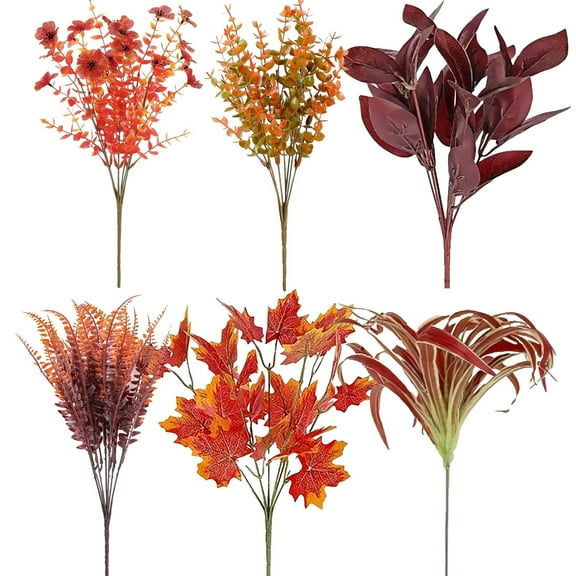 16-Piece Artificial Fall Flower Set - 6 Style Mix With Mums, Ferns & Orange Picks For Outdoor/Indoor Autumn Decor