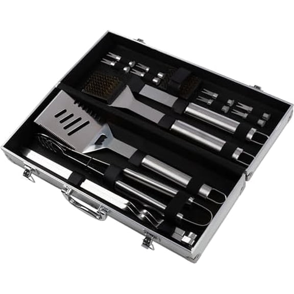 16-Piece BBQ Grill Accessories Set - Barbecue Tool Kit with Aluminum Case for Home Grilling - Great Gift for Birthday or Father’s Day by