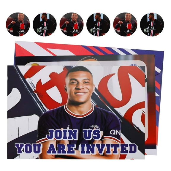 16-Piece Birthday Invitation Set with Envelopes and Stickers, Mbappe Football Party Invitations, Blank Name Party Invitation Cards, Birthday Party Supplies