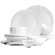QUANSHANGJU 16-Piece Bone China Dinnerware Set, Embossed Textured Pattern, Service for 4, Dishwasher Safe
