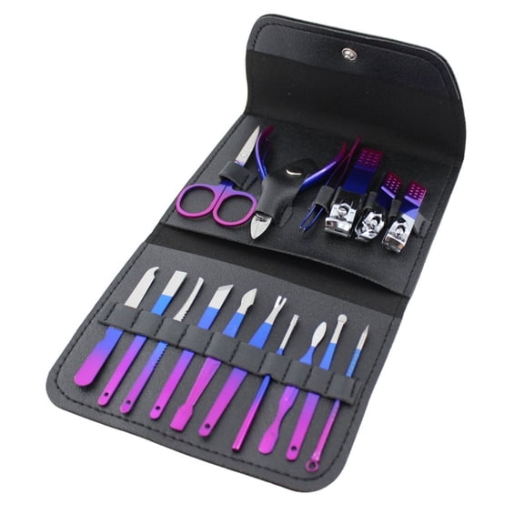 Comfort Grip 16-Piece Carbon Steel Manicure Kit with Nail Clippers Set, Purple