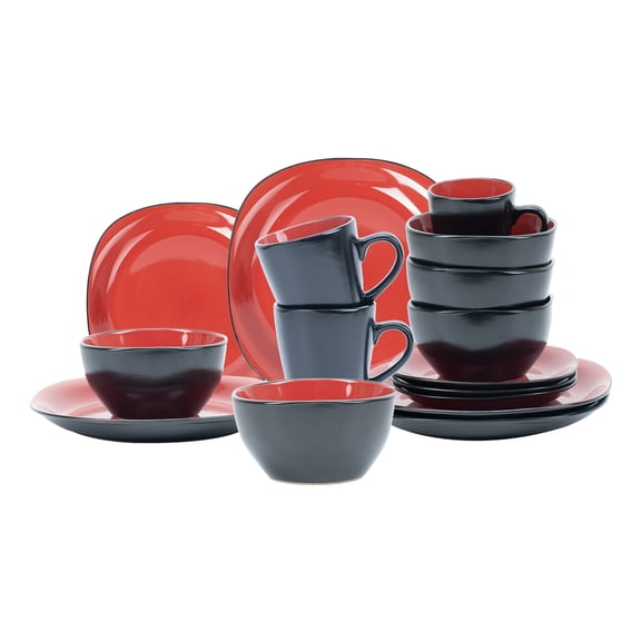 16-Piece Ceramic Cutlery Set - Serves 4 - Microwave and dishwasher available,Red