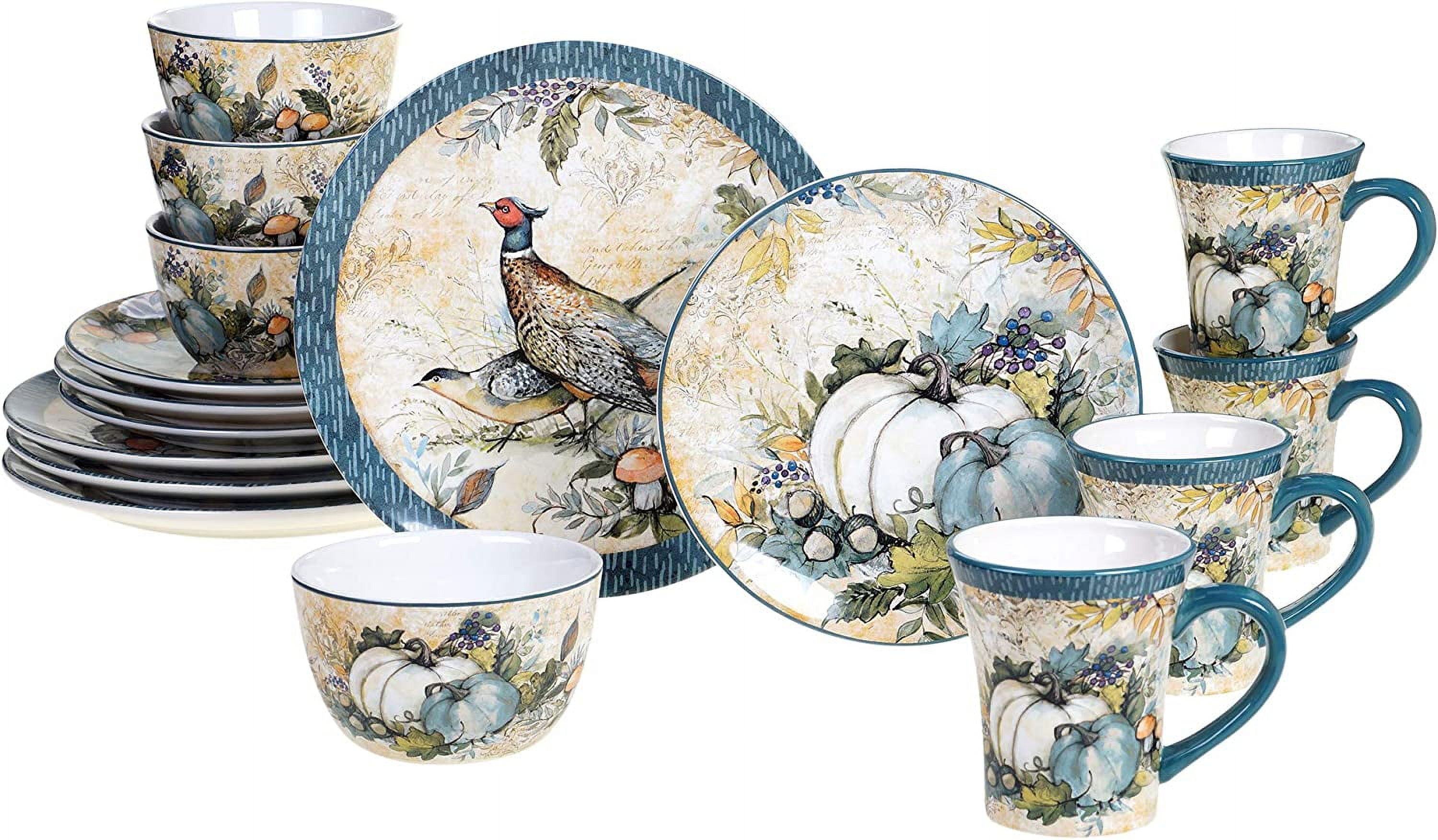16-Piece Ceramic Dinnerware Set, Service for 4 – Multicolor Fall Plates ...